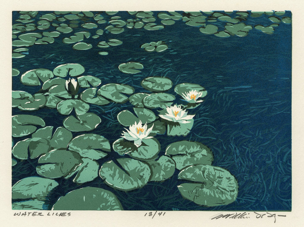 William HAYS - Water Lilies - Color linocut — Mesh Art Gallery