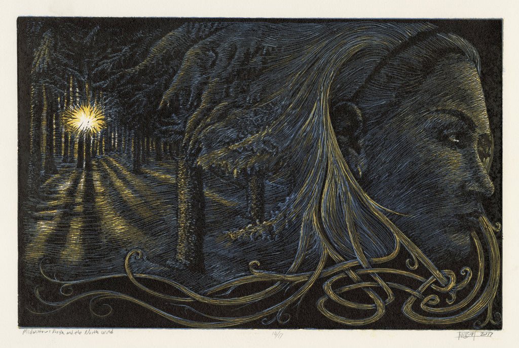 絵画 ゴルグ トナイト Tonight Chad NELSON: Midwinter: Freyja and the Northwind Reduction woodcut