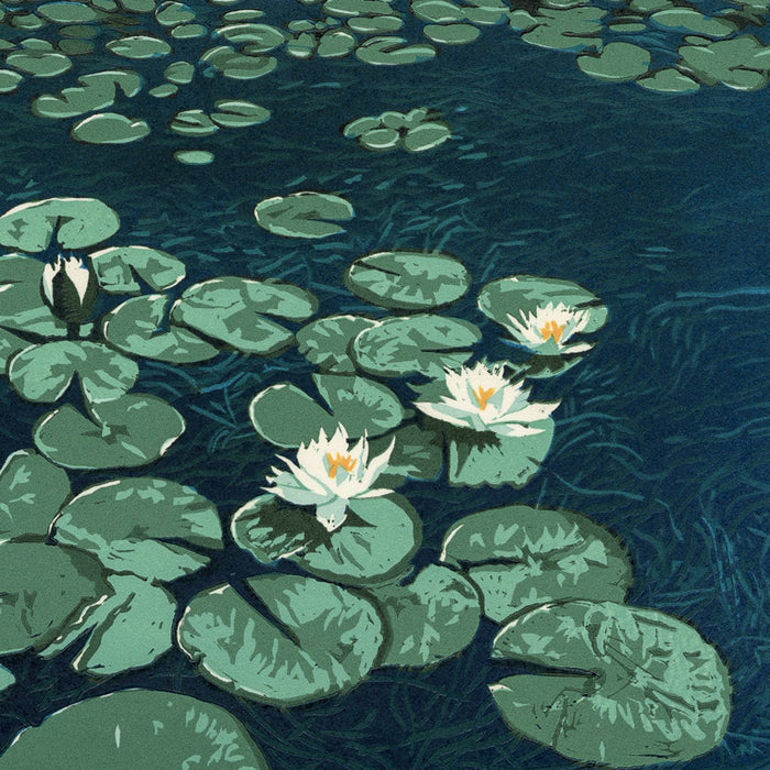 Linocut - by HAYS, William H. - titled: Water Lillies