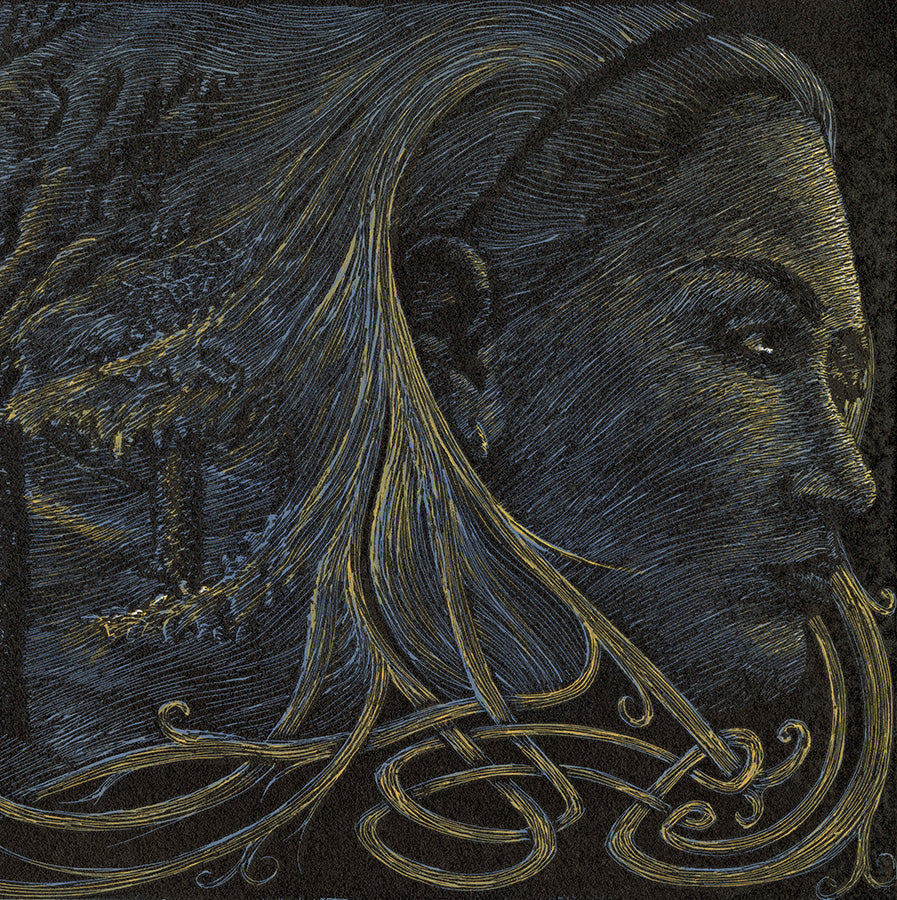 Chad Nelson - Midwinter - Freyja and the Northwind - color woodcut reduction - detail