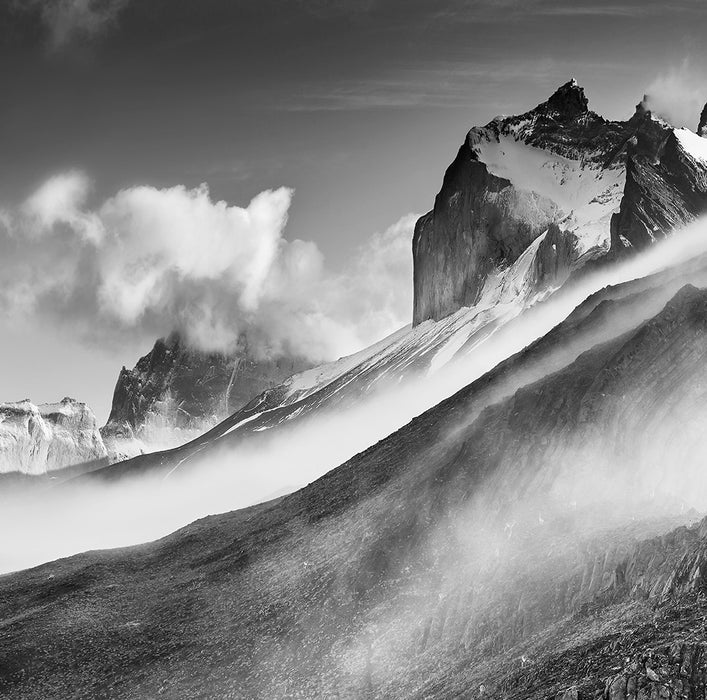 Black and white photograph - by ANDERSON, Daniel - titled: Clearing Fog, Patagonia