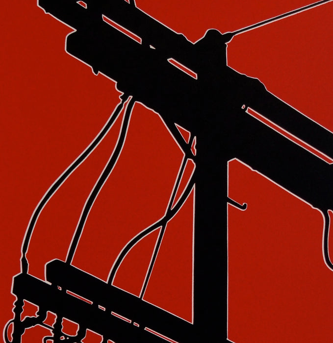 Dave Lefner - Untited 1 - Power Struggle Series - color reduction linocut - power lines electricity red