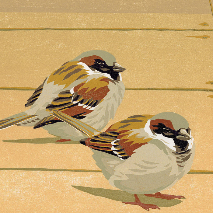 Erik VAN OMMEN - Two Sparrows - Twee mussen - Color woodcut - detail