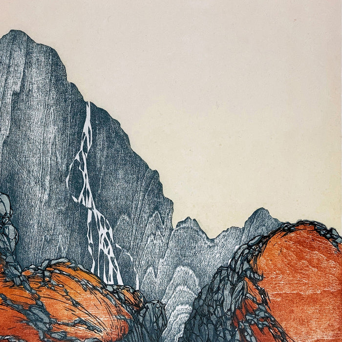 Laura BOSWELL - Early Morning Hillside - Linocut and woodblock.