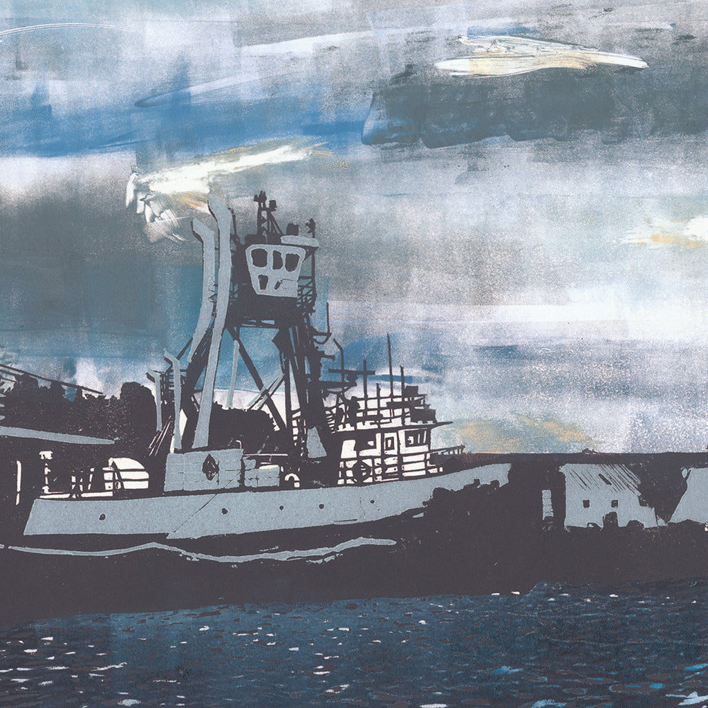 Nikki Barber - Fishing Boats at the Docks - woodcut and monotype - 2016