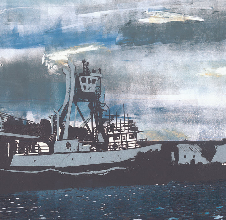 Nikki Barber - Fishing Boats at the Docks - woodcut and monotype - 2016