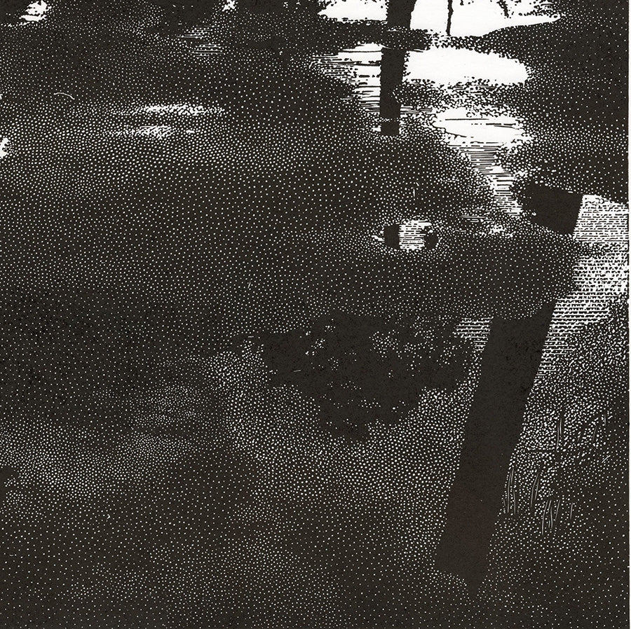 Olesya Dzhuraeva - After the Rain - light and tree tunks reflected in puddles - detail