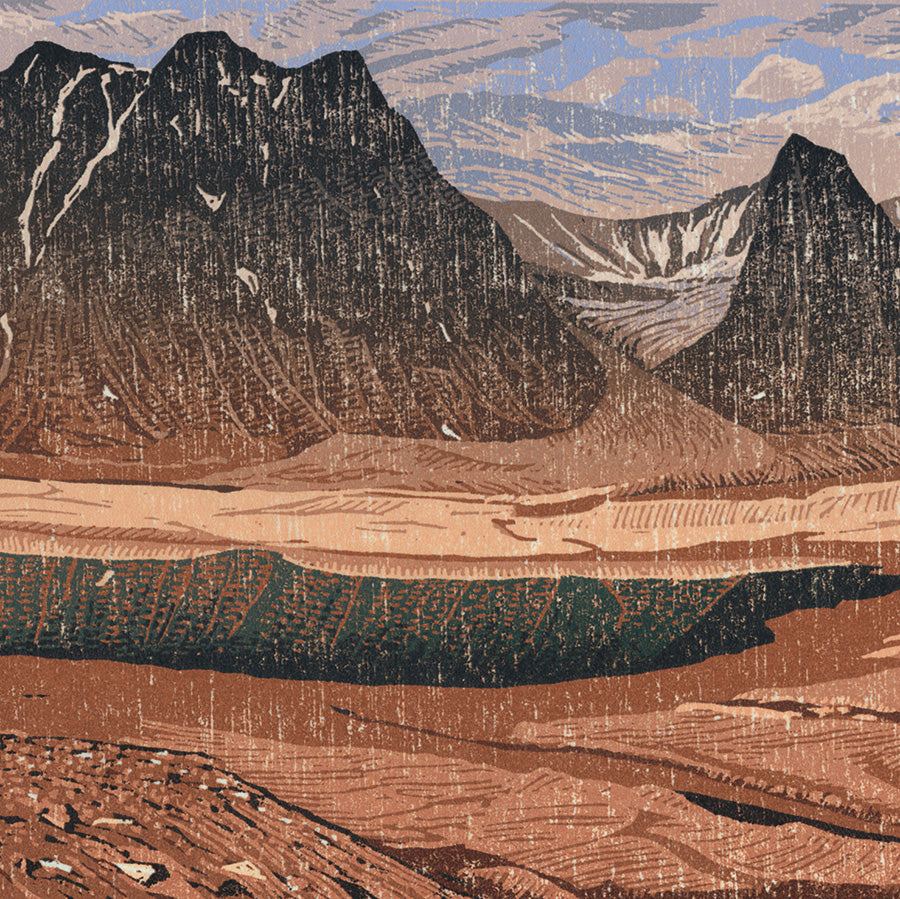 Siemen Dijkstra - Dreams of a Landscapist - Spitsbergen Dicksonland - Sentinel Fjellet - color woodcut - detail