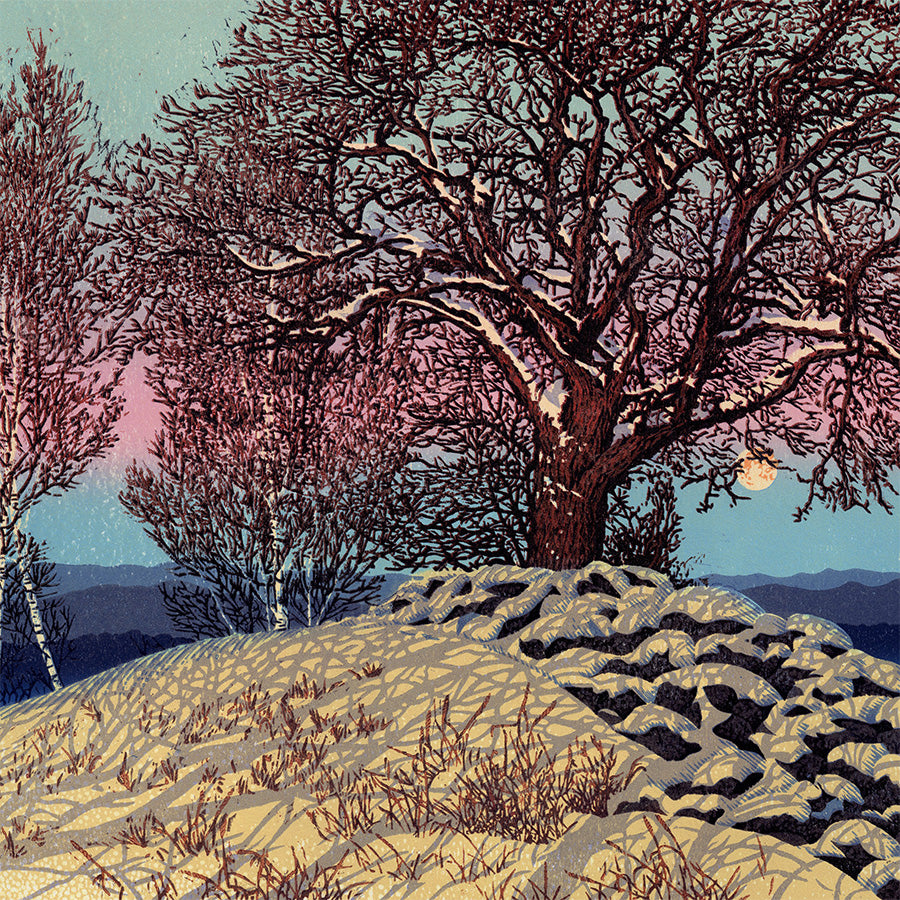 William Hays - Spring Morning - color linocut reduction - rainbow roller printmaking  - detail